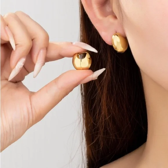 Gold Puffy Small Huggie Earrings (9009) - Picture 5 of 5